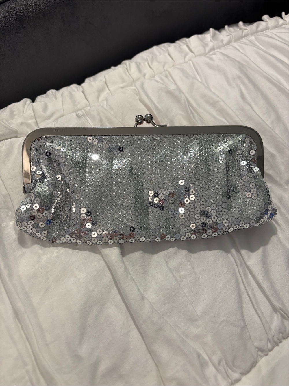 Vintage LOFT NWT Silver Sequin Frame Clutch